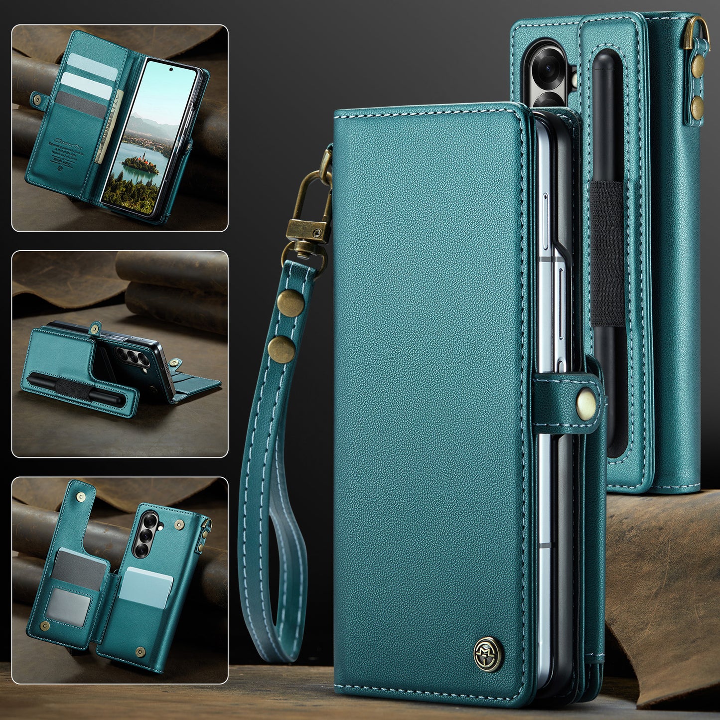 For Samsung Galaxy Z Fold7 5G Case with RFID Blocking 5 Card Slots CASEME C22 Leather Back Cover - Green