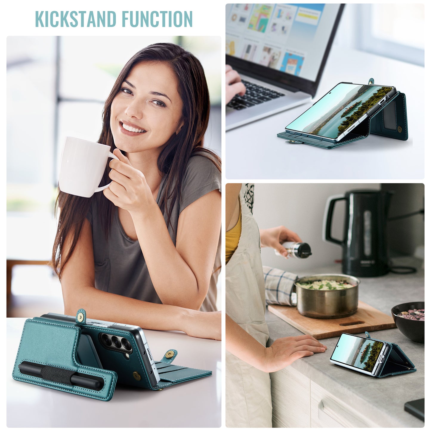 For Samsung Galaxy Z Fold7 5G Case with RFID Blocking 5 Card Slots CASEME C22 Leather Back Cover - Green