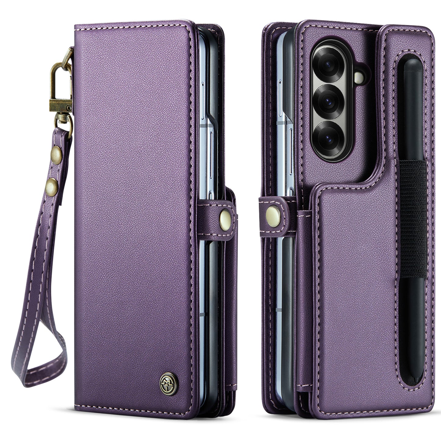 For Samsung Galaxy Z Fold7 5G Case with RFID Blocking 5 Card Slots CASEME C22 Leather Back Cover - Purple