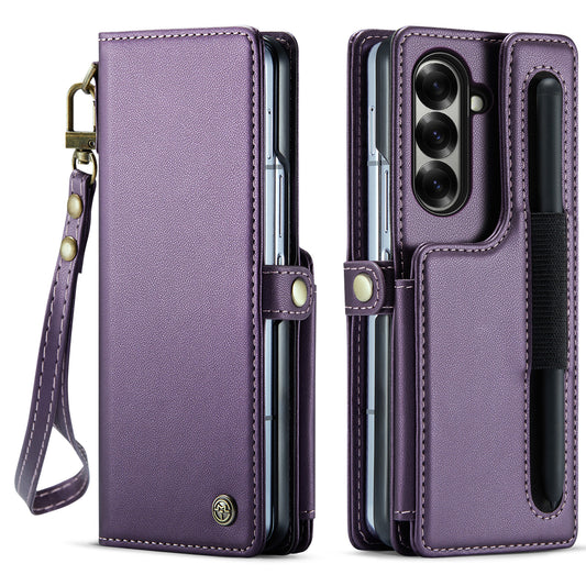 For Samsung Galaxy Z Fold7 5G Case with RFID Blocking 5 Card Slots CASEME C22 Leather Back Cover - Purple
