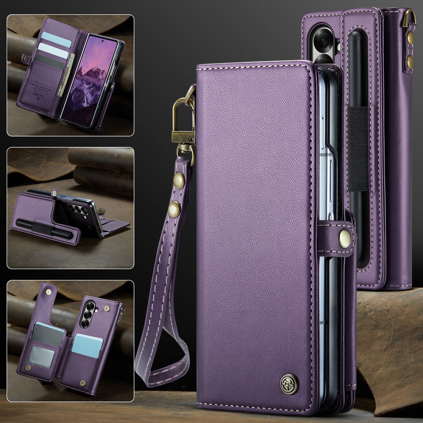 For Samsung Galaxy Z Fold7 5G Case with RFID Blocking 5 Card Slots CASEME C22 Leather Back Cover - Purple