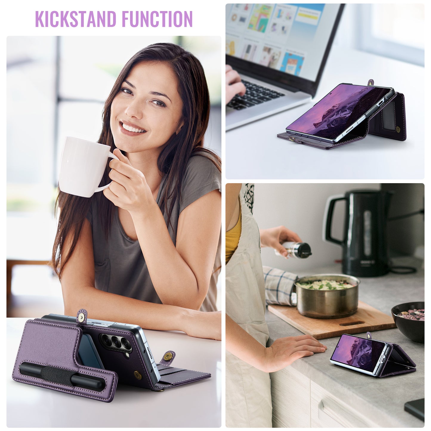 For Samsung Galaxy Z Fold7 5G Case with RFID Blocking 5 Card Slots CASEME C22 Leather Back Cover - Purple