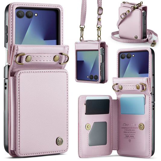 For Samsung Galaxy Z Flip7 5G Case with RFID Blocking 5 Card Slots CASEME C22 Leather Back Cover - Pink