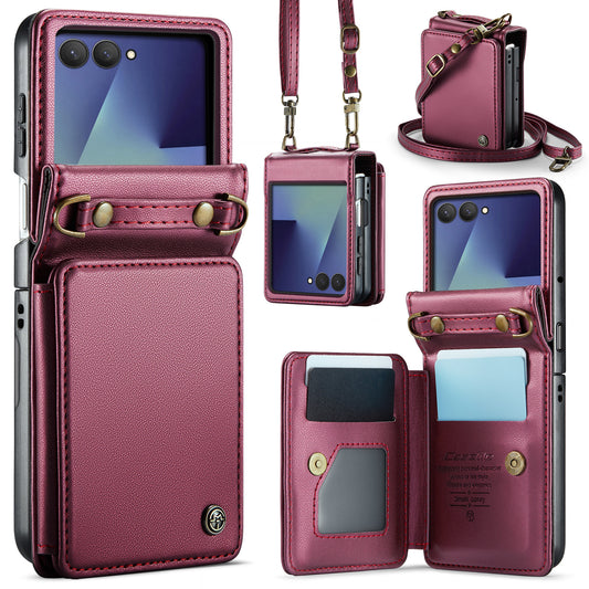 For Samsung Galaxy Z Flip7 5G Case with RFID Blocking 5 Card Slots CASEME C22 Leather Back Cover - Red
