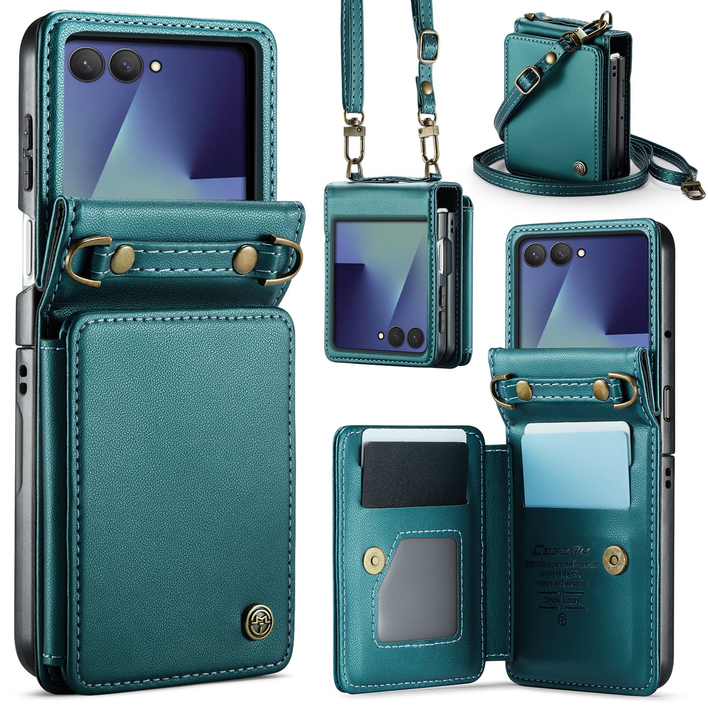 For Samsung Galaxy Z Flip7 5G Case with RFID Blocking 5 Card Slots CASEME C22 Leather Back Cover - Green