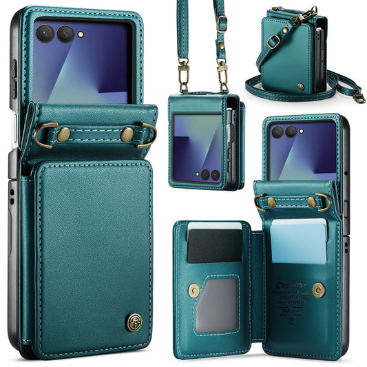 For Samsung Galaxy Z Flip7 5G Case with RFID Blocking 5 Card Slots CASEME C22 Leather Back Cover - Green