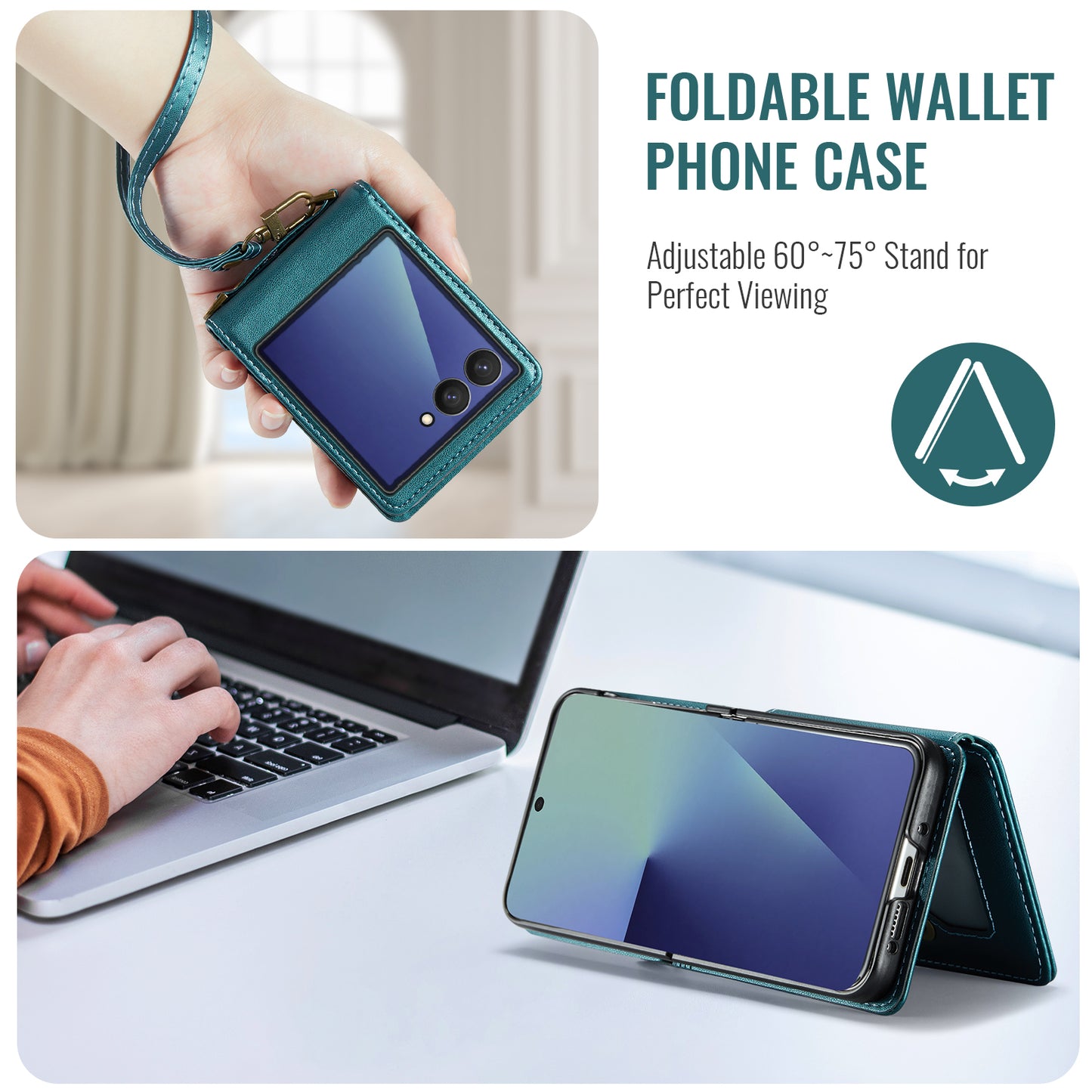 For Samsung Galaxy Z Flip7 5G Case with RFID Blocking 5 Card Slots CASEME C22 Leather Back Cover - Green