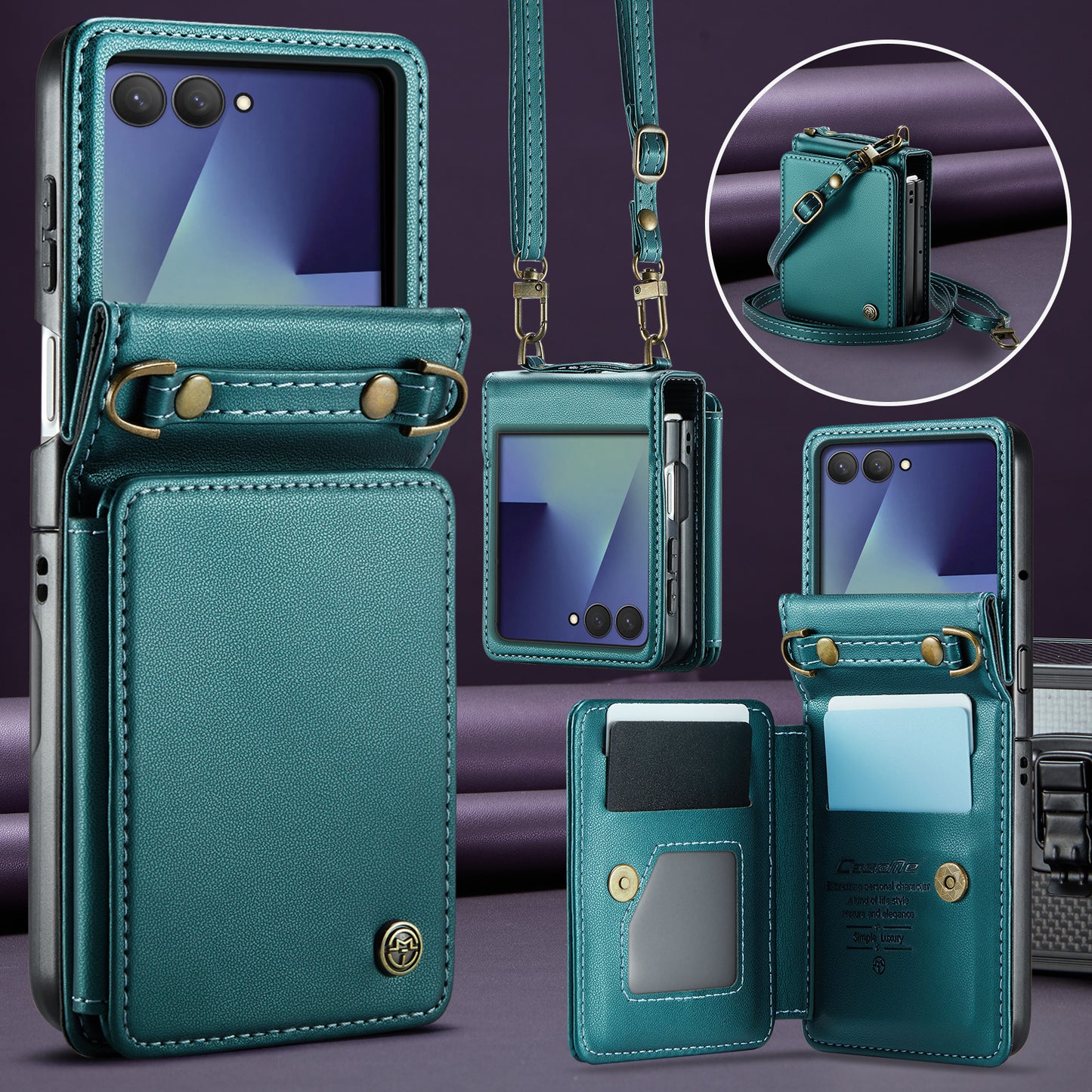 For Samsung Galaxy Z Flip7 5G Case with RFID Blocking 5 Card Slots CASEME C22 Leather Back Cover - Green