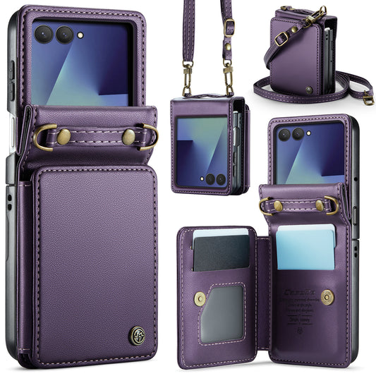 For Samsung Galaxy Z Flip7 5G Case with RFID Blocking 5 Card Slots CASEME C22 Leather Back Cover - Purple