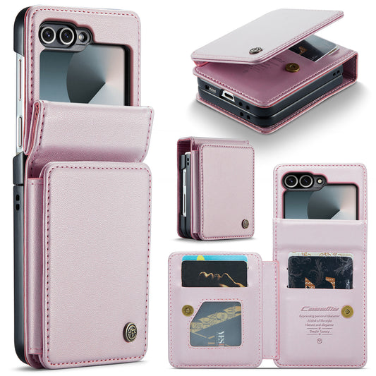 For Samsung Galaxy Z Flip7 FE 5G Case with RFID Blocking 5 Card Slots CASEME C22 Leather Back Cover - Pink