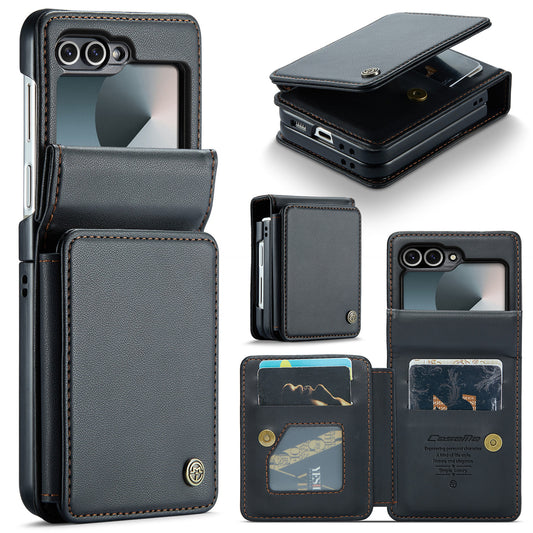 For Samsung Galaxy Z Flip7 FE 5G Case with RFID Blocking 5 Card Slots CASEME C22 Leather Back Cover - Black