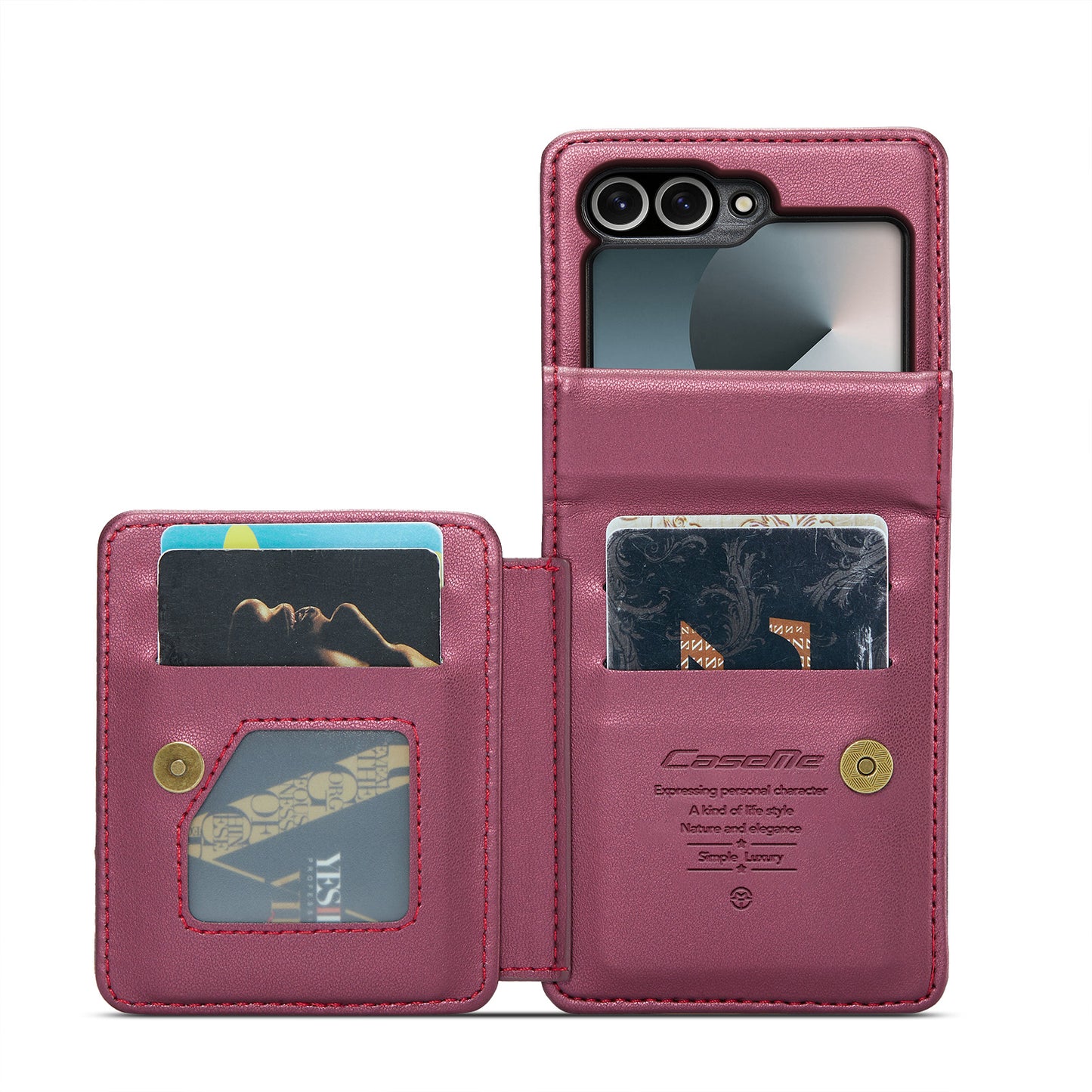 For Samsung Galaxy Z Flip7 FE 5G Case with RFID Blocking 5 Card Slots CASEME C22 Leather Back Cover - Red