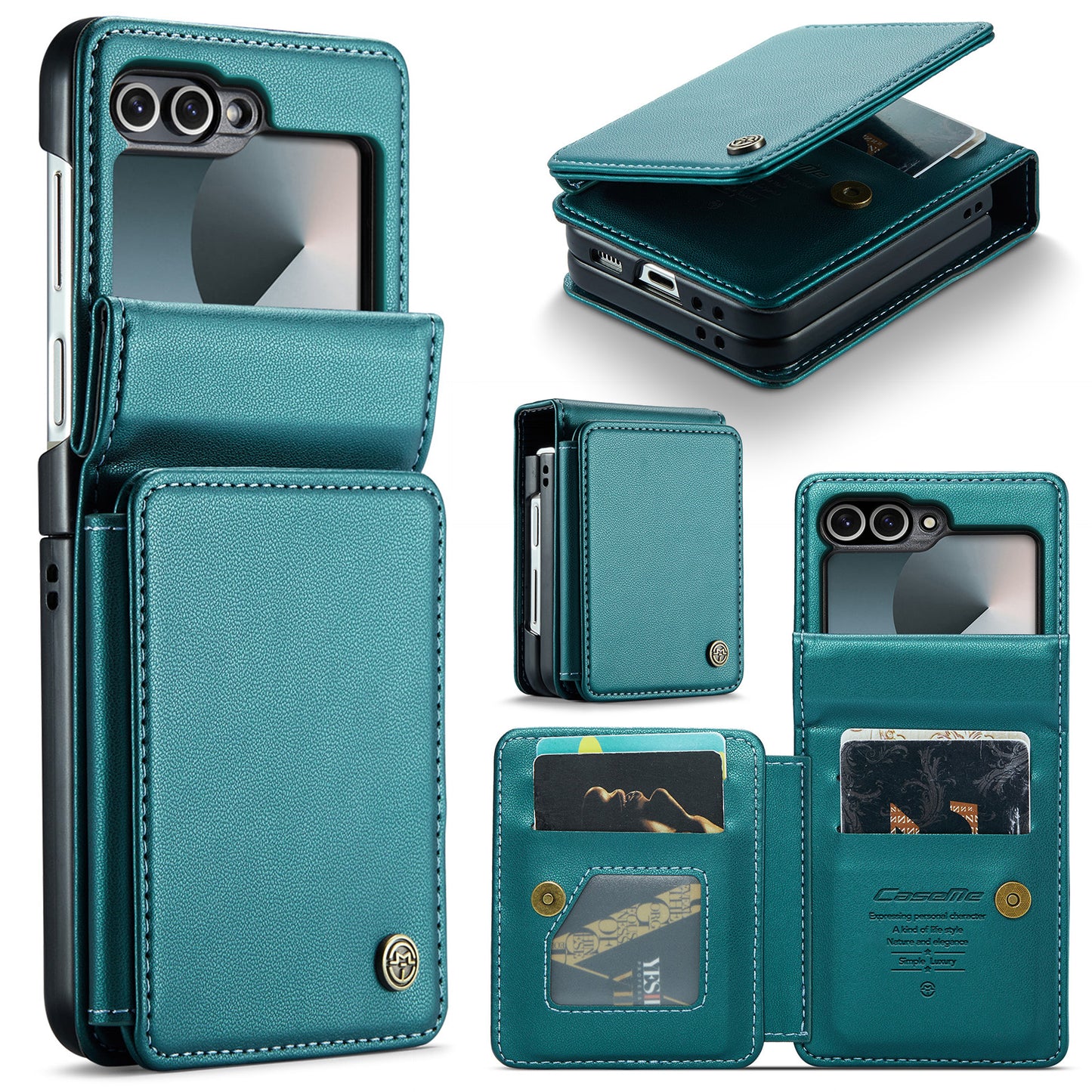 For Samsung Galaxy Z Flip7 FE 5G Case with RFID Blocking 5 Card Slots CASEME C22 Leather Back Cover - Green