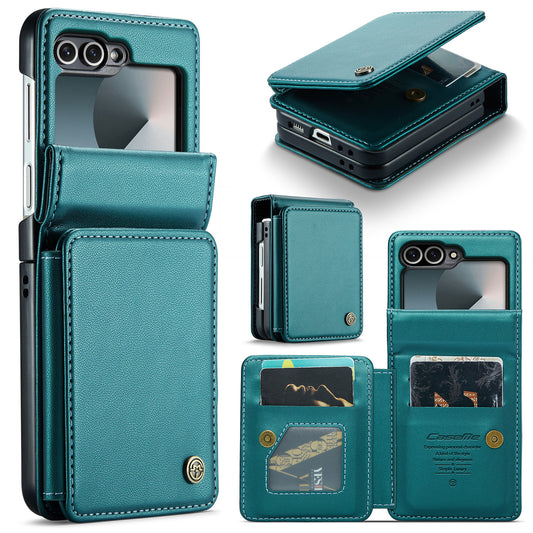 For Samsung Galaxy Z Flip7 FE 5G Case with RFID Blocking 5 Card Slots CASEME C22 Leather Back Cover - Green