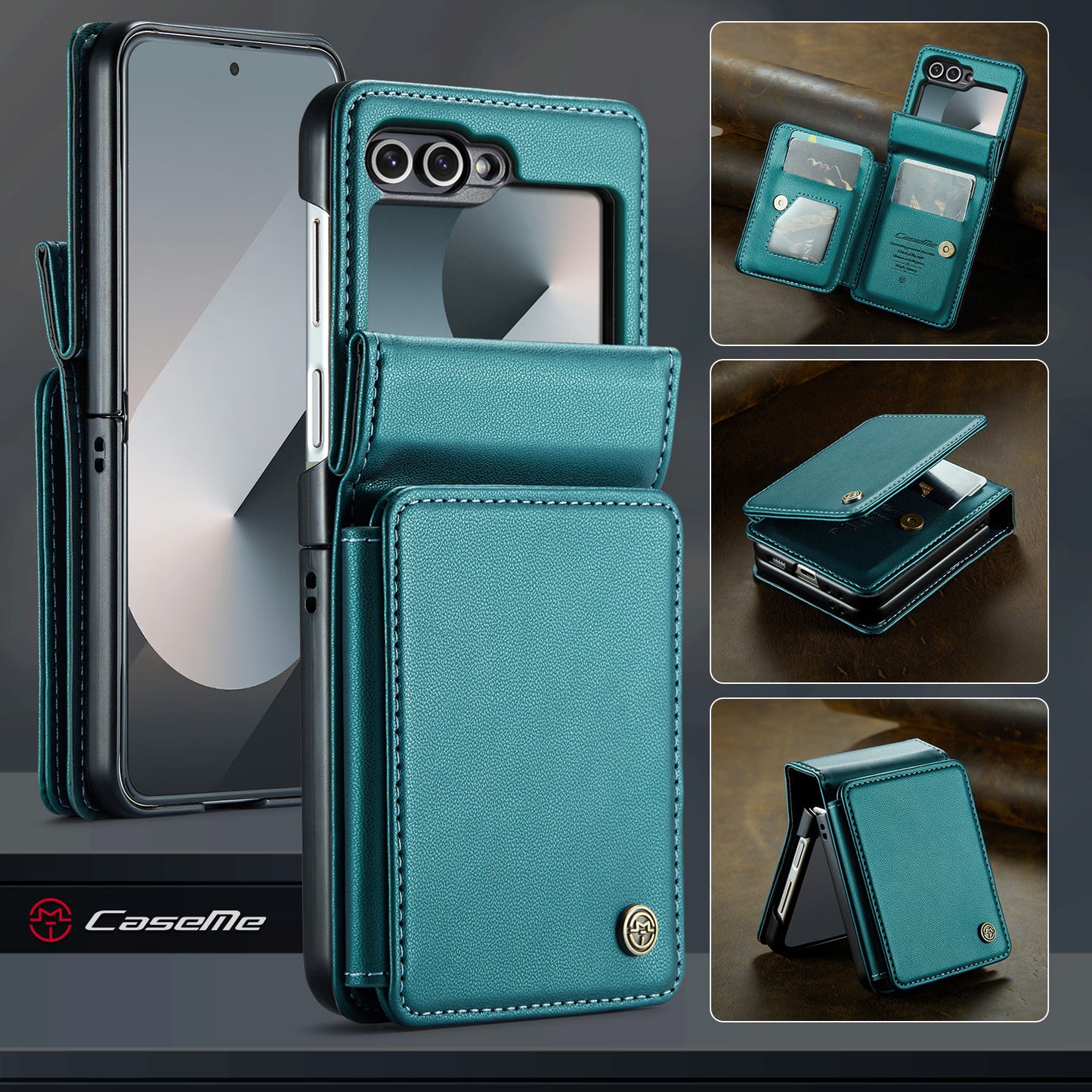 For Samsung Galaxy Z Flip7 FE 5G Case with RFID Blocking 5 Card Slots CASEME C22 Leather Back Cover - Green