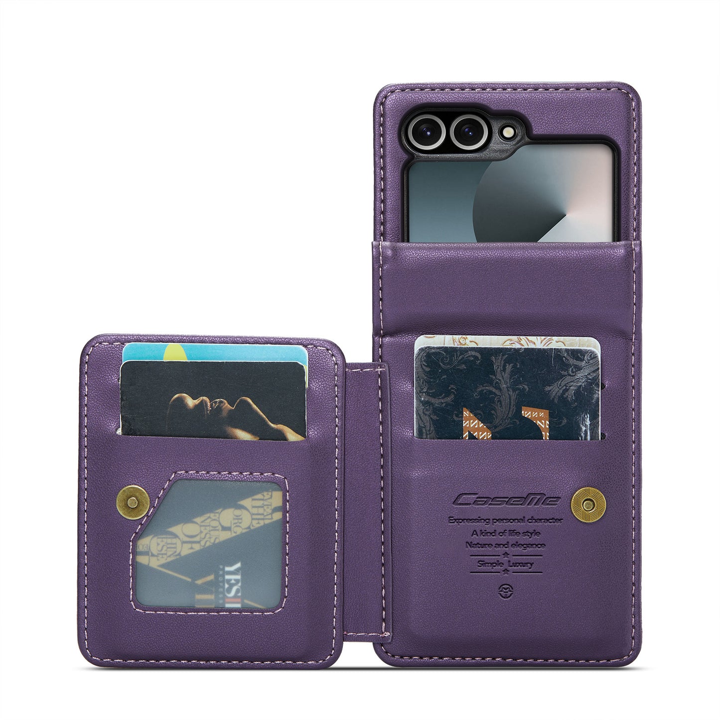 For Samsung Galaxy Z Flip7 FE 5G Case with RFID Blocking 5 Card Slots CASEME C22 Leather Back Cover - Purple