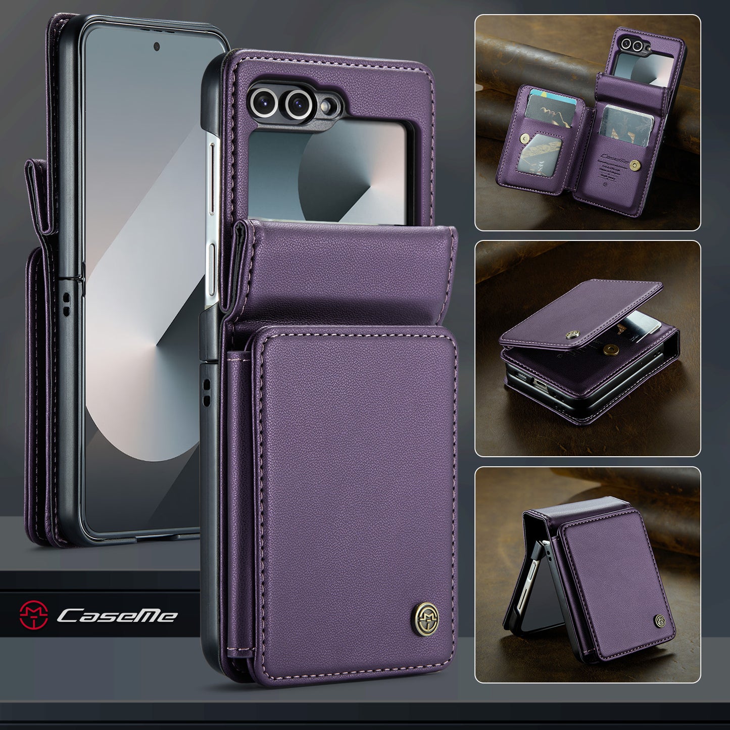 For Samsung Galaxy Z Flip7 FE 5G Case with RFID Blocking 5 Card Slots CASEME C22 Leather Back Cover - Purple