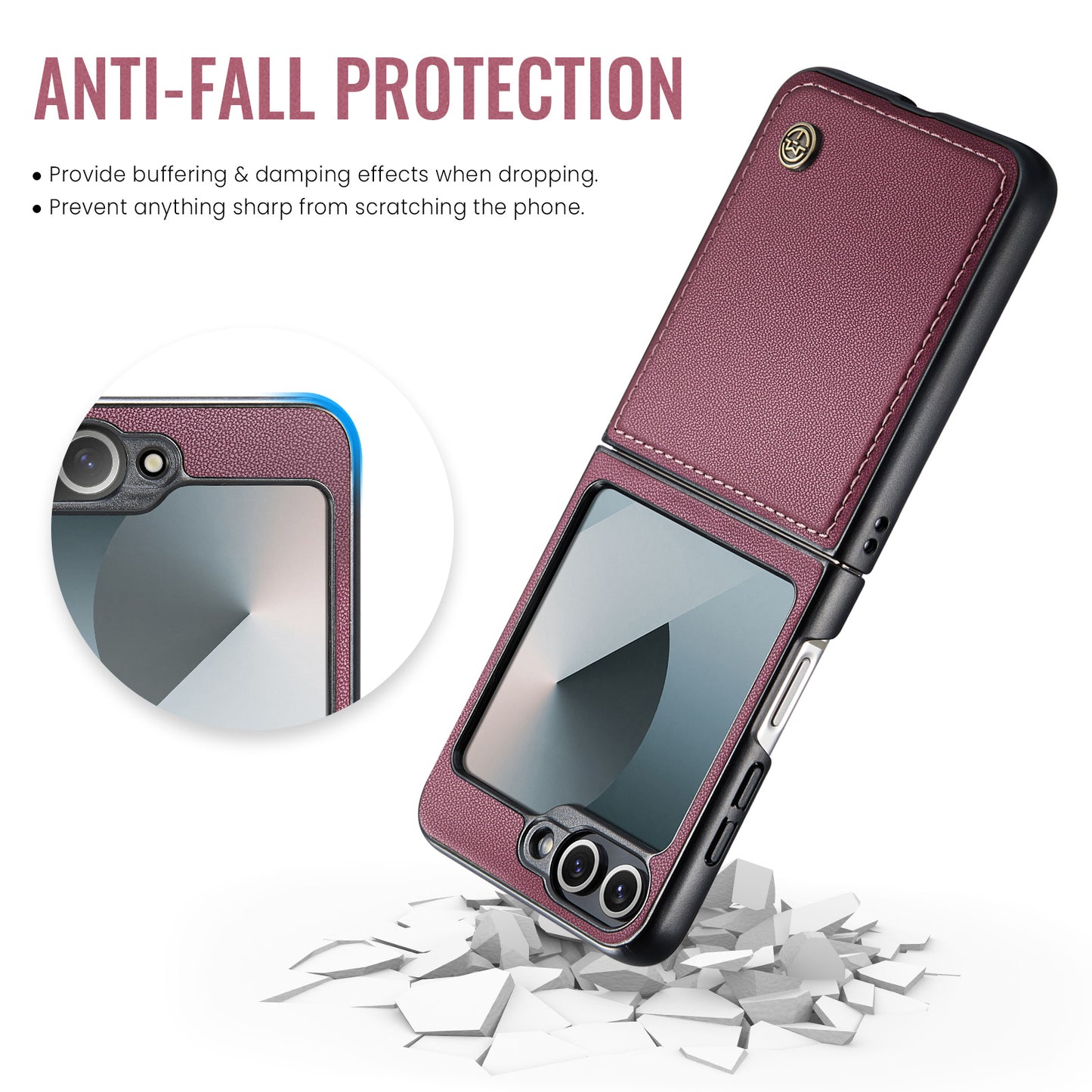 For Samsung Galaxy Z Flip7 FE 5G Case CASEME 023 Series RFID Blocking Glossy Stand Phone Cover - Red