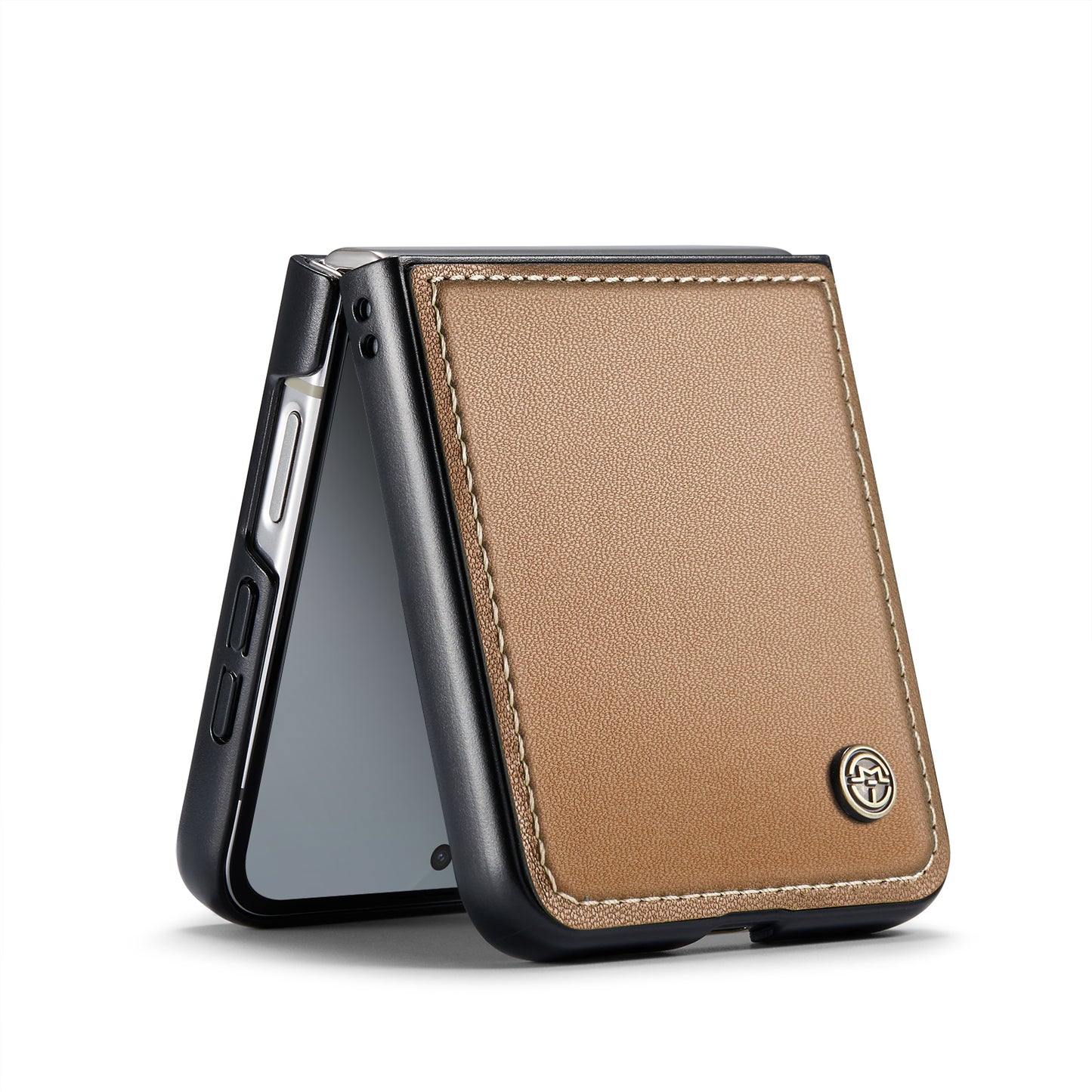 For Samsung Galaxy Z Flip7 FE 5G Case CASEME 023 Series RFID Blocking Glossy Stand Phone Cover - Brown