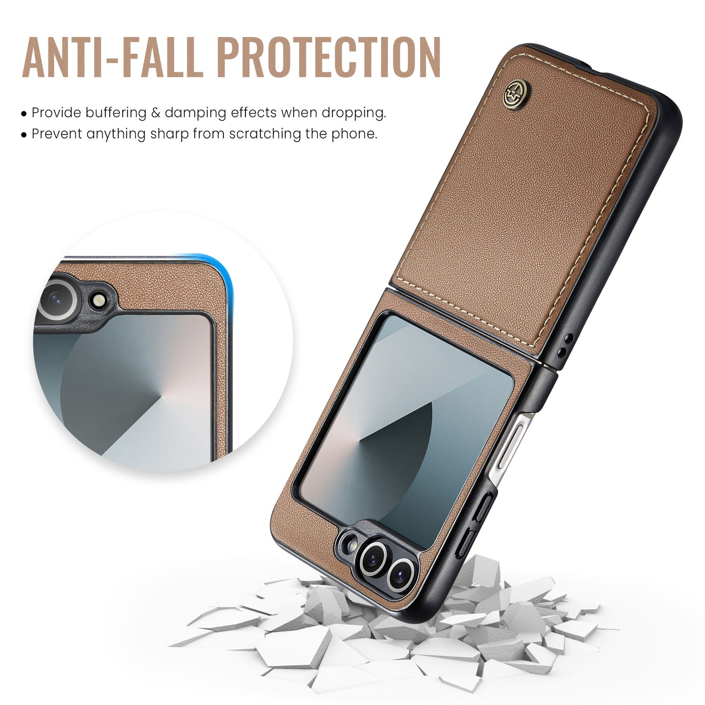 For Samsung Galaxy Z Flip7 FE 5G Case CASEME 023 Series RFID Blocking Glossy Stand Phone Cover - Brown