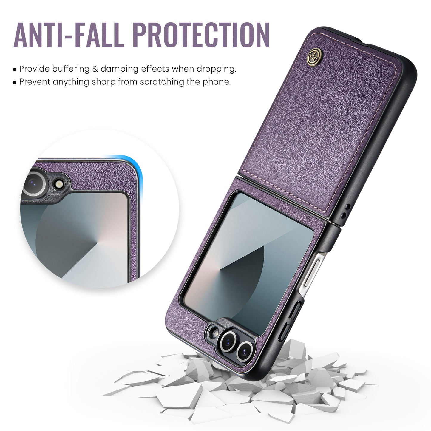 For Samsung Galaxy Z Flip7 FE 5G Case CASEME 023 Series RFID Blocking Glossy Stand Phone Cover - Purple