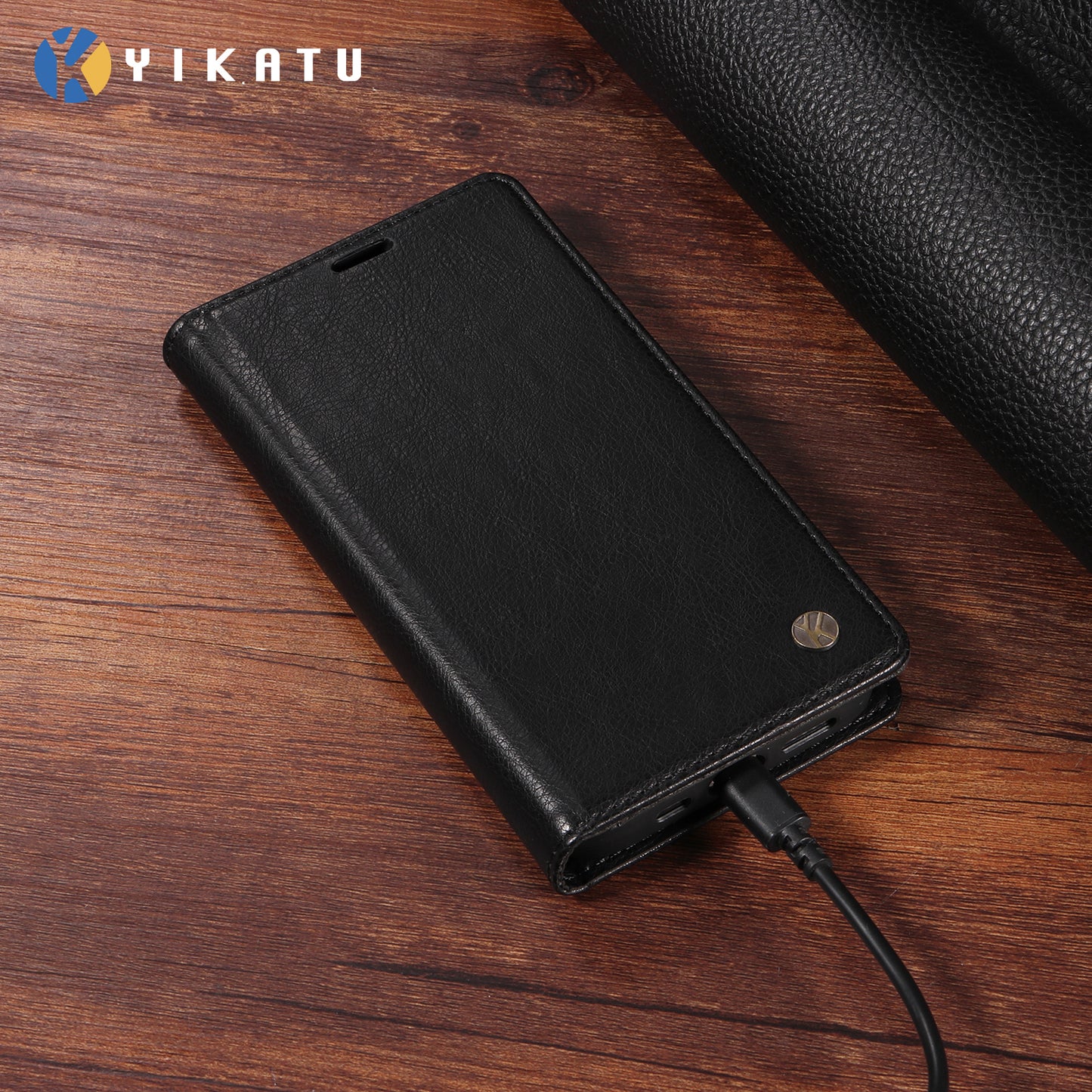 For iPhone 17 Pro Max Wallet Case YIKATU YK-006 Magnetic Closure Leather Phone Cover Litchi Texture - Black