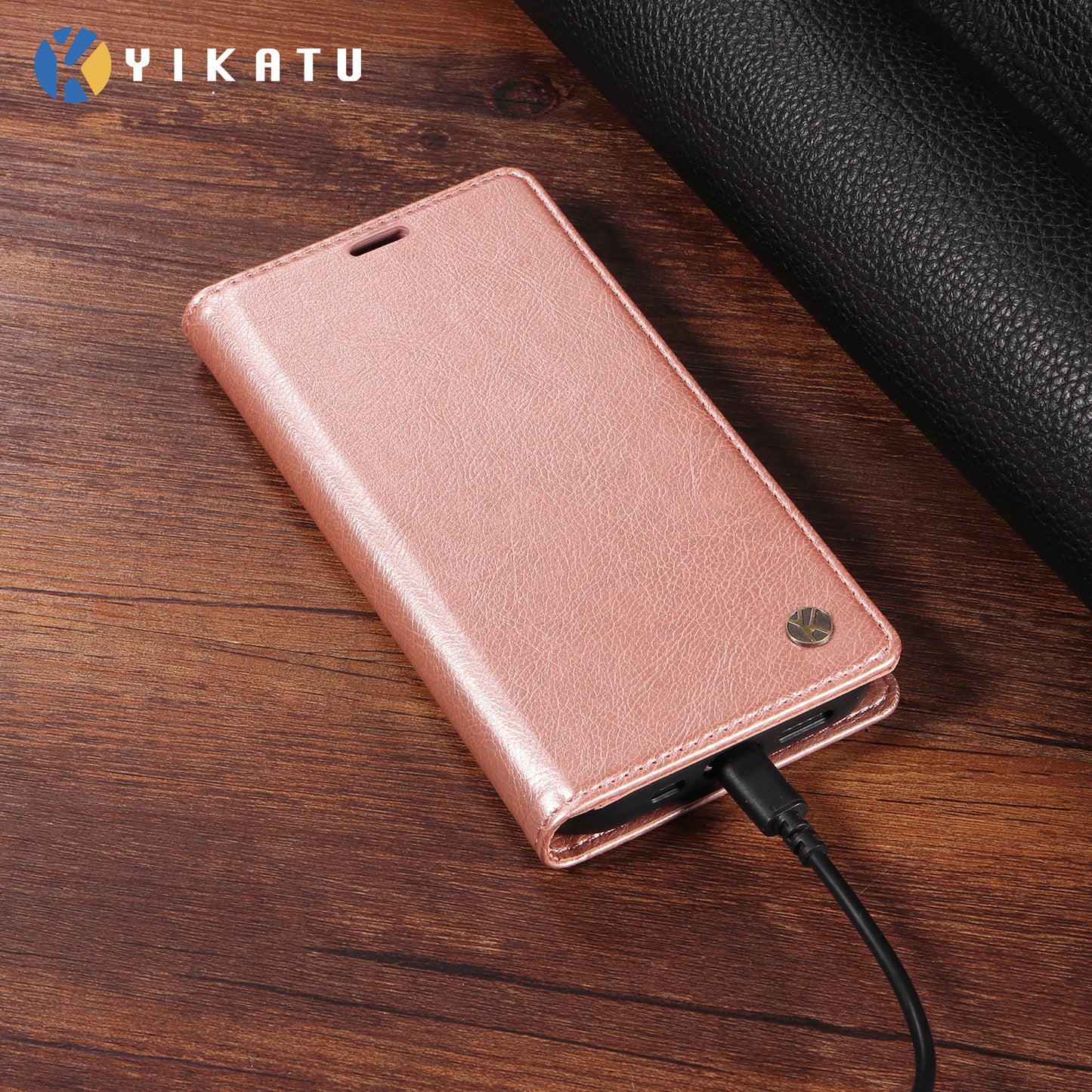 For iPhone 17 Pro Max Wallet Case YIKATU YK-006 Magnetic Closure Leather Phone Cover Litchi Texture - Rose Gold