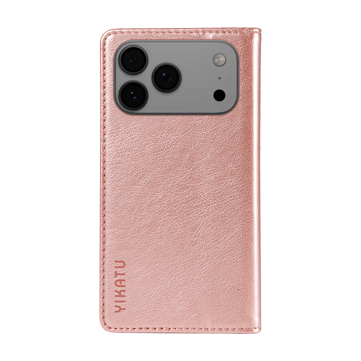 For iPhone 17 Pro Max Wallet Case YIKATU YK-006 Magnetic Closure Leather Phone Cover Litchi Texture - Rose Gold