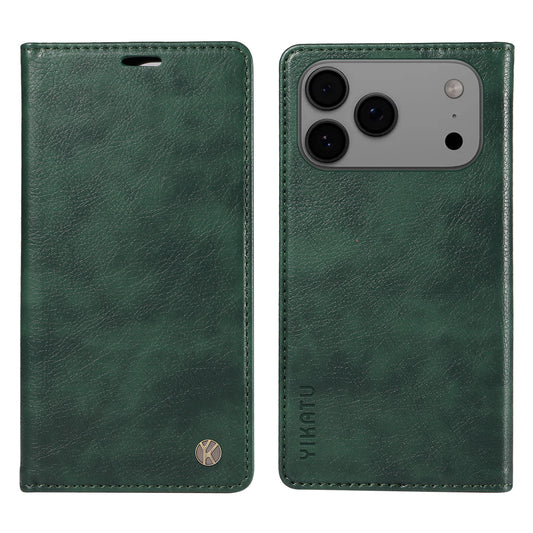 For iPhone 17 Pro Max Wallet Case YIKATU YK-006 Magnetic Closure Leather Phone Cover Litchi Texture -  Green