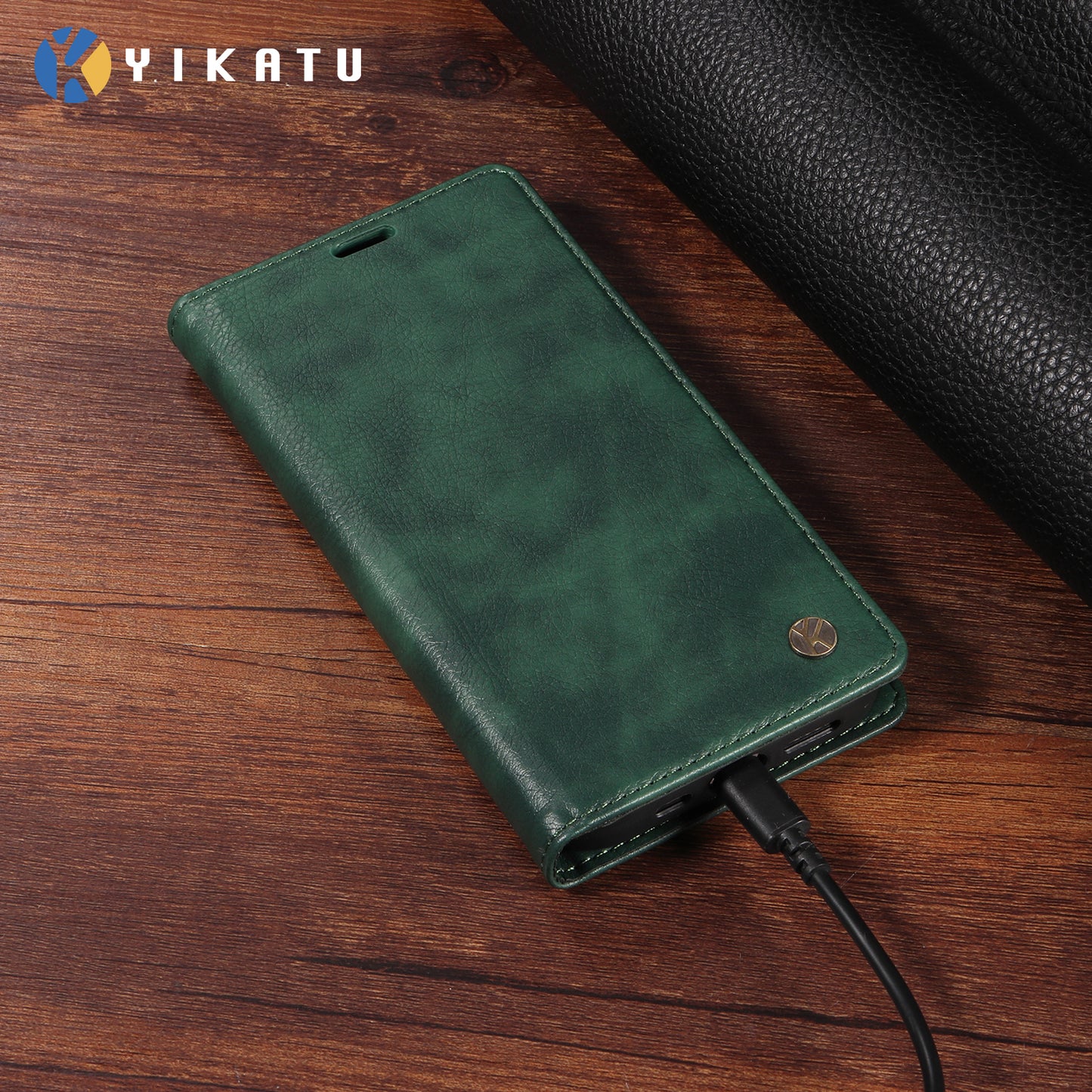 For iPhone 17 Pro Max Wallet Case YIKATU YK-006 Magnetic Closure Leather Phone Cover Litchi Texture -  Green