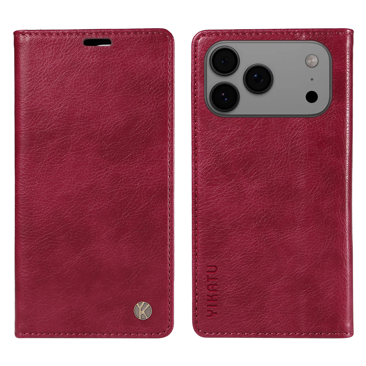 For iPhone 17 Pro Max Wallet Case YIKATU YK-006 Magnetic Closure Leather Phone Cover Litchi Texture - Wine Red