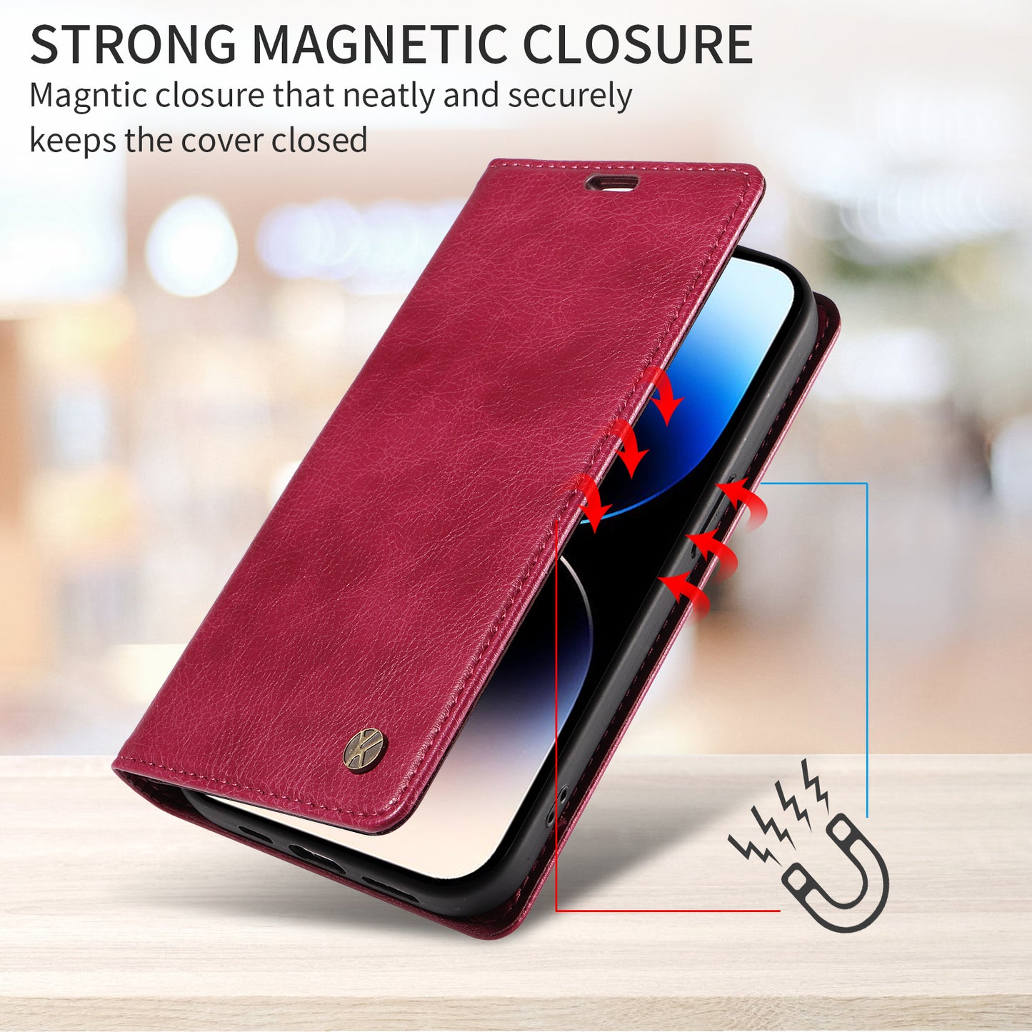 For iPhone 17 Pro Max Wallet Case YIKATU YK-006 Magnetic Closure Leather Phone Cover Litchi Texture - Wine Red