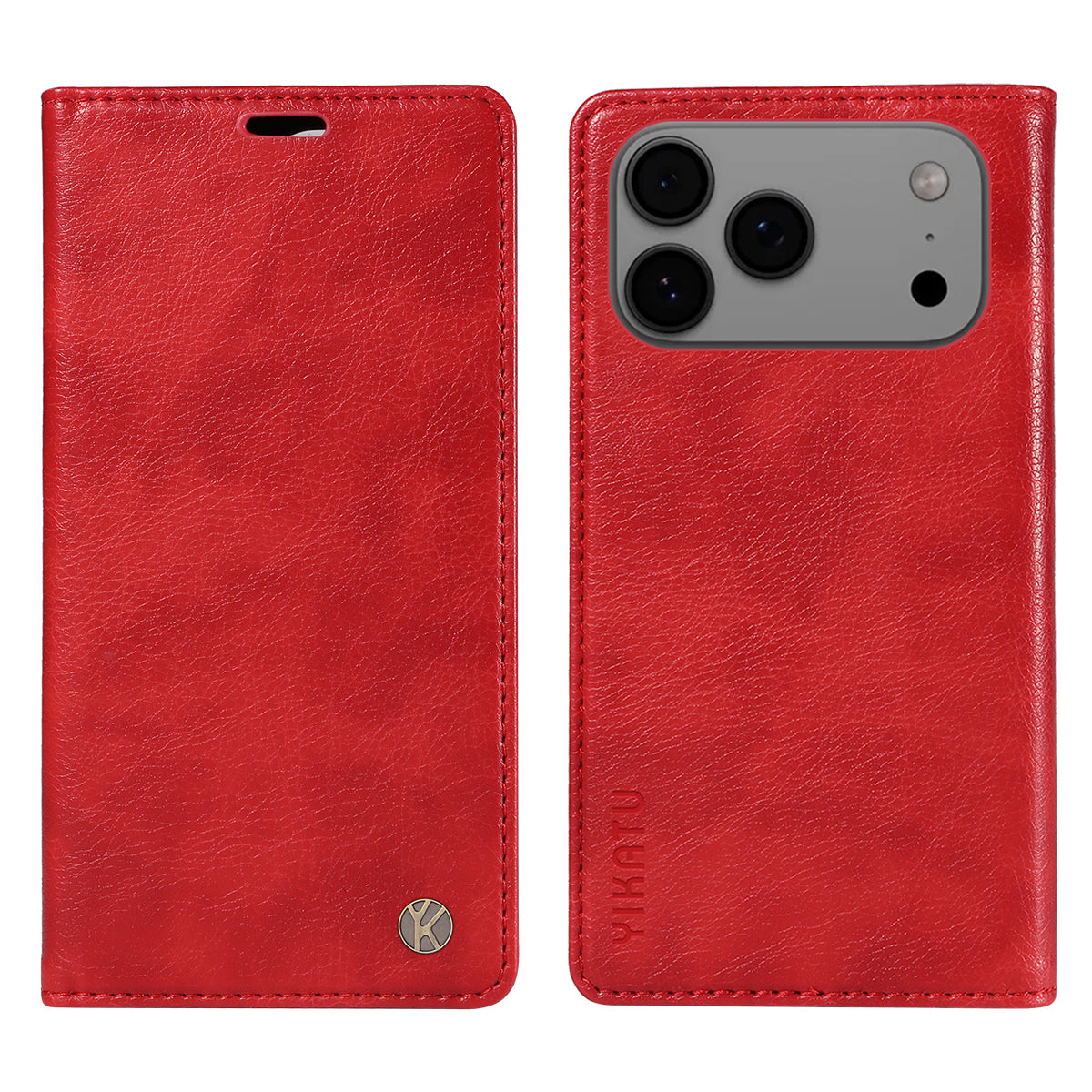 For iPhone 17 Pro Max Wallet Case YIKATU YK-006 Magnetic Closure Leather Phone Cover Litchi Texture - Red