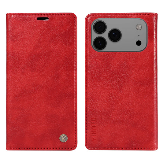 For iPhone 17 Pro Max Wallet Case YIKATU YK-006 Magnetic Closure Leather Phone Cover Litchi Texture - Red
