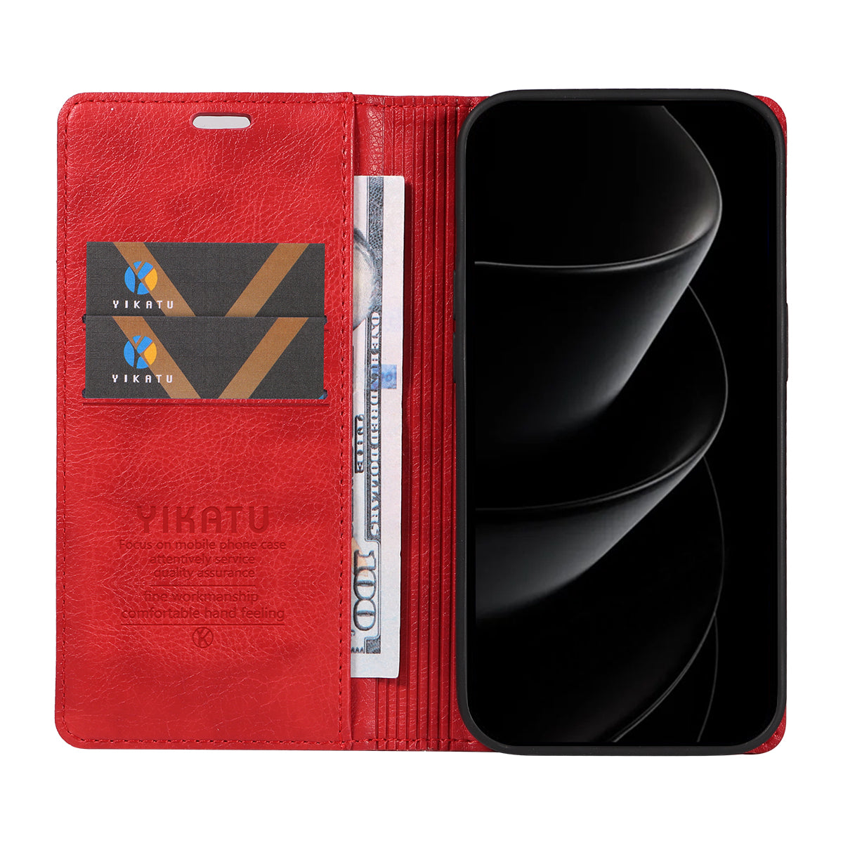 For iPhone 17 Pro Max Wallet Case YIKATU YK-006 Magnetic Closure Leather Phone Cover Litchi Texture - Red