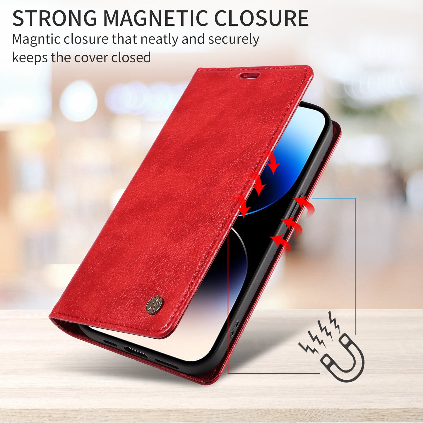 For iPhone 17 Pro Max Wallet Case YIKATU YK-006 Magnetic Closure Leather Phone Cover Litchi Texture - Red