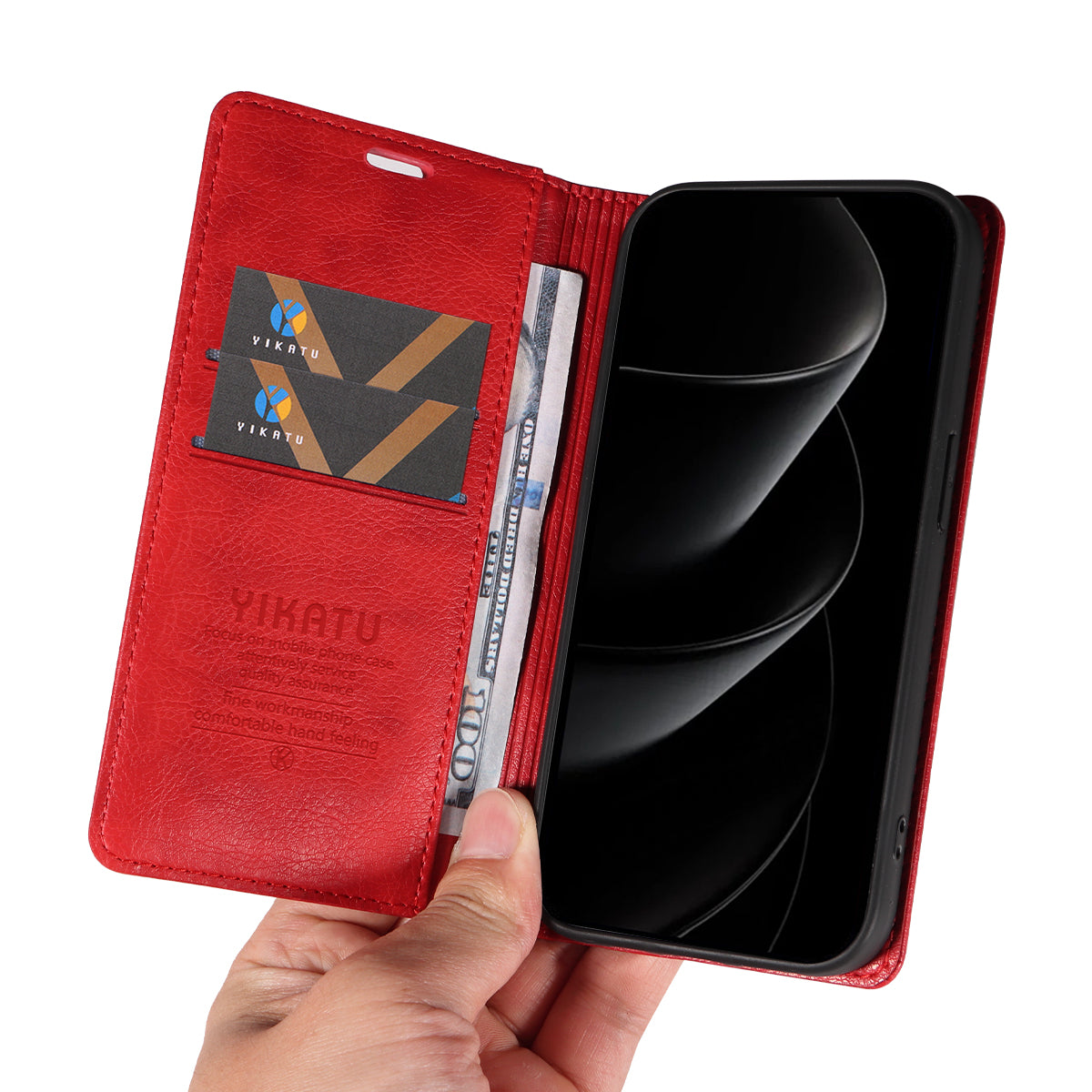 For iPhone 17 Pro Max Wallet Case YIKATU YK-006 Magnetic Closure Leather Phone Cover Litchi Texture - Red