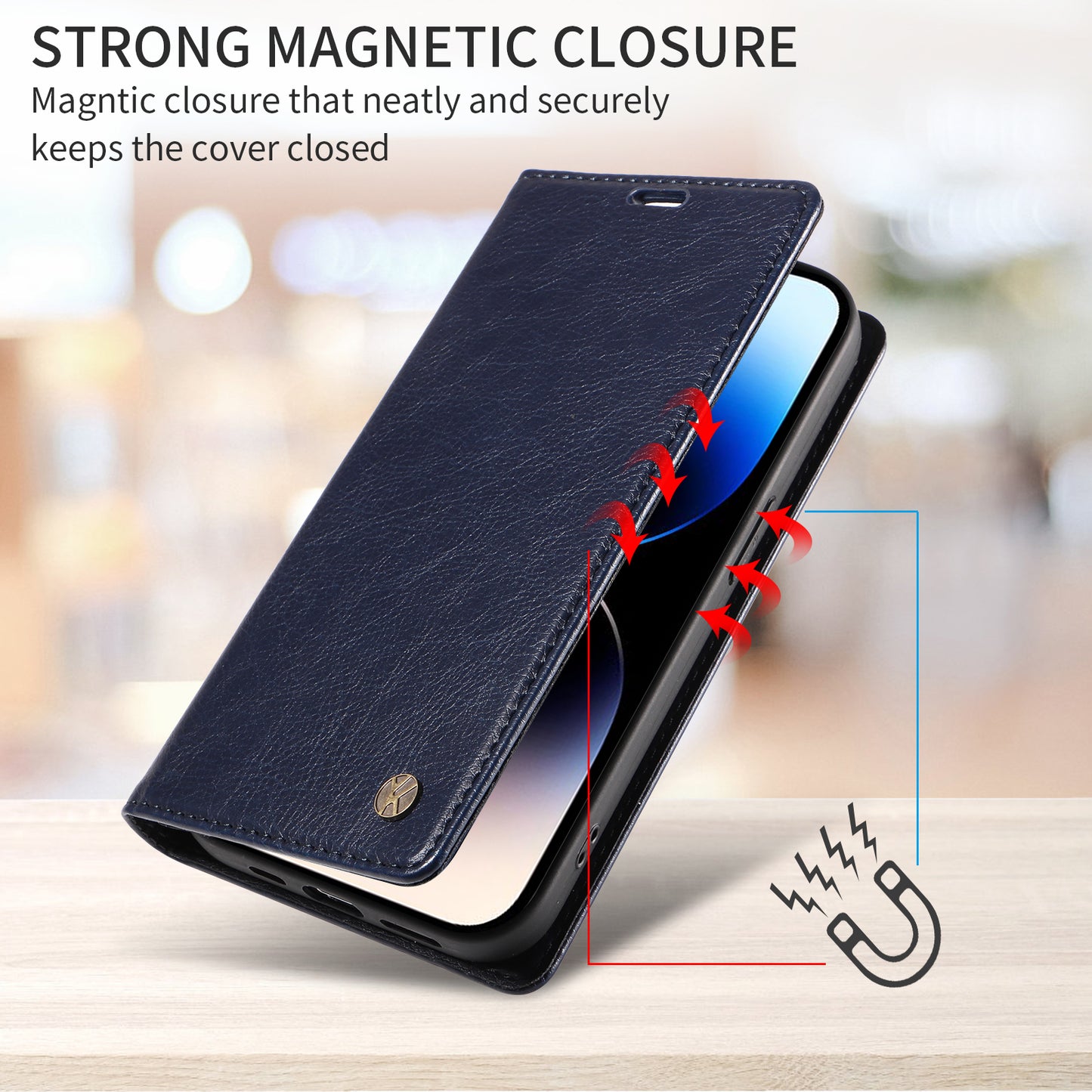 For iPhone 17 Pro Max Wallet Case YIKATU YK-006 Magnetic Closure Leather Phone Cover Litchi Texture - Navy Blue