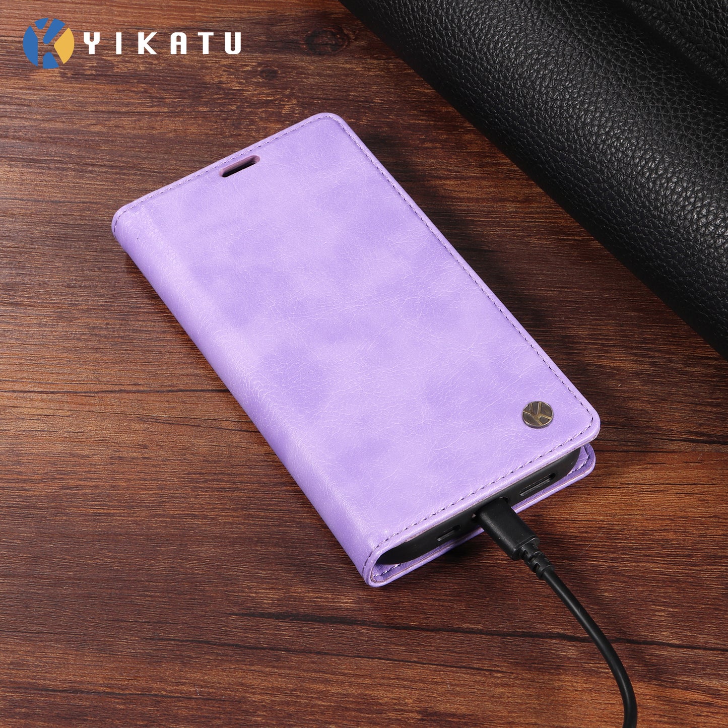 For iPhone 17 Pro Max Wallet Case YIKATU YK-006 Magnetic Closure Leather Phone Cover Litchi Texture - Purple