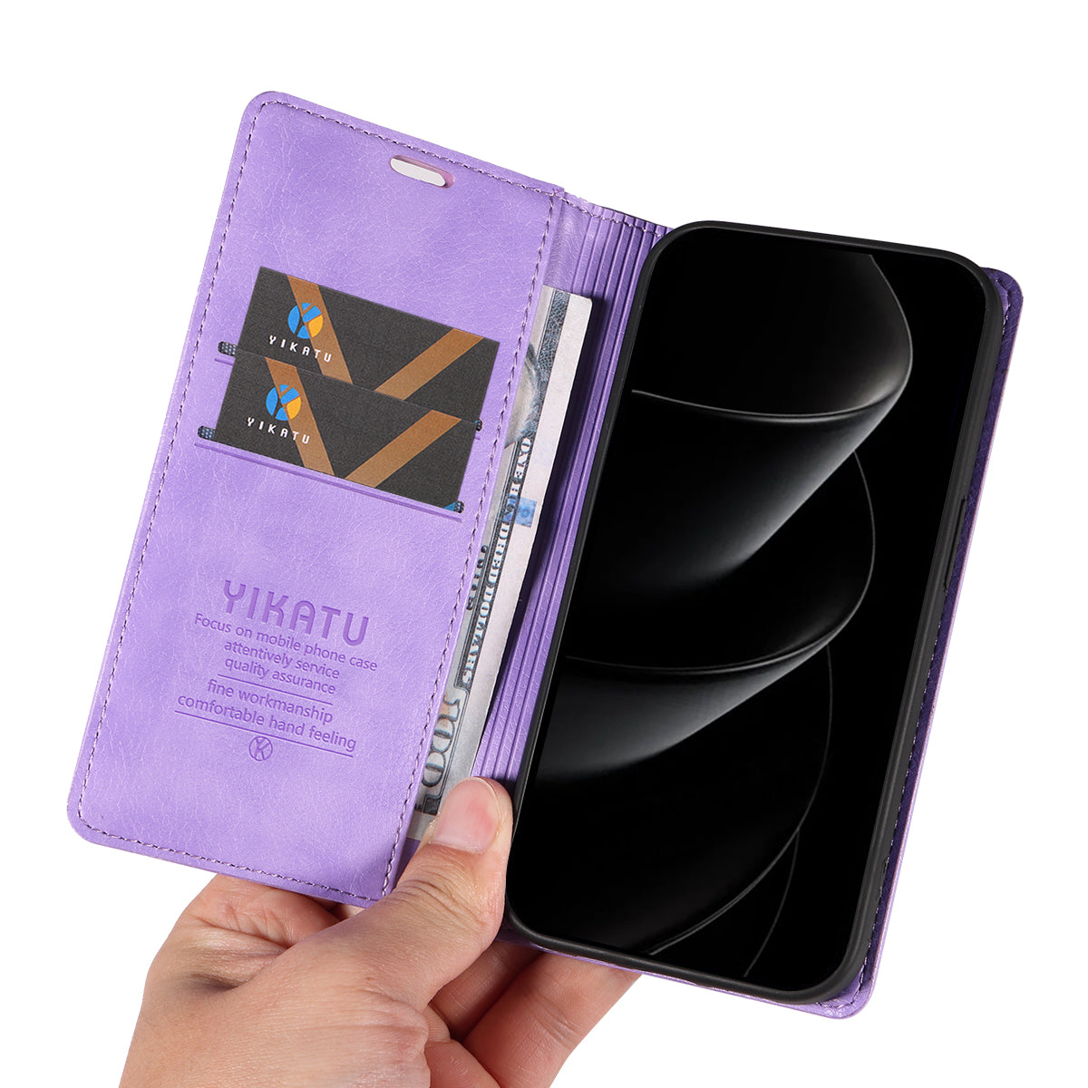 For iPhone 17 Pro Max Wallet Case YIKATU YK-006 Magnetic Closure Leather Phone Cover Litchi Texture - Purple