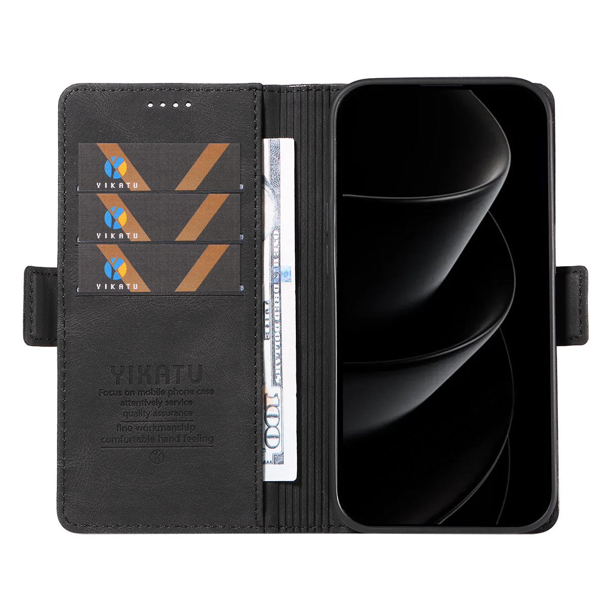 For iPhone 17 Pro Max Leather Case YIKATU YK-005 Skin-touch Feeling Wallet Phone Cover - Black
