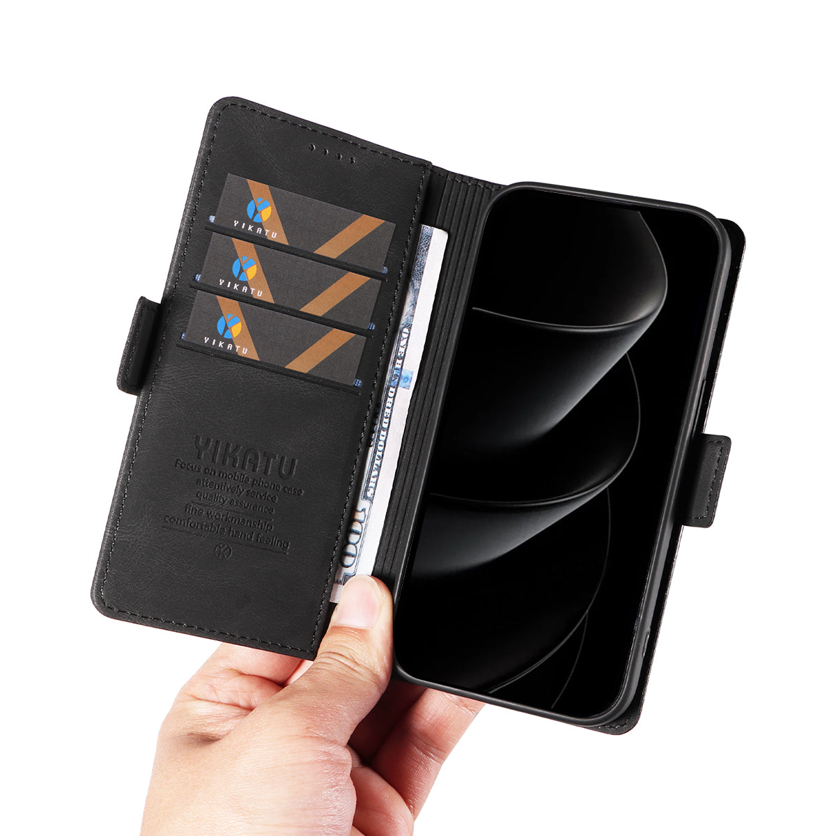 For iPhone 17 Pro Max Leather Case YIKATU YK-005 Skin-touch Feeling Wallet Phone Cover - Black