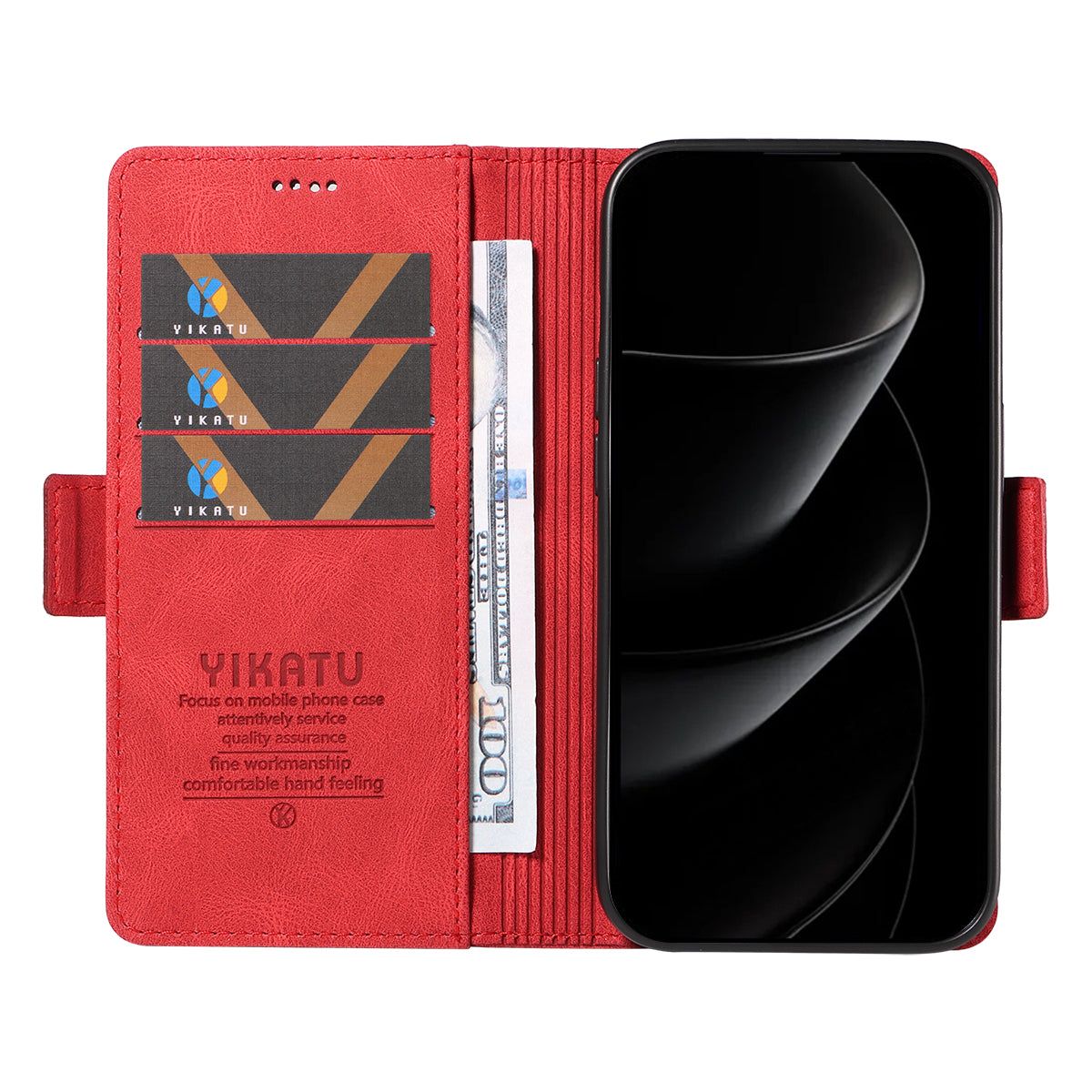 For iPhone 17 Pro Max Leather Case YIKATU YK-005 Skin-touch Feeling Wallet Phone Cover - Red