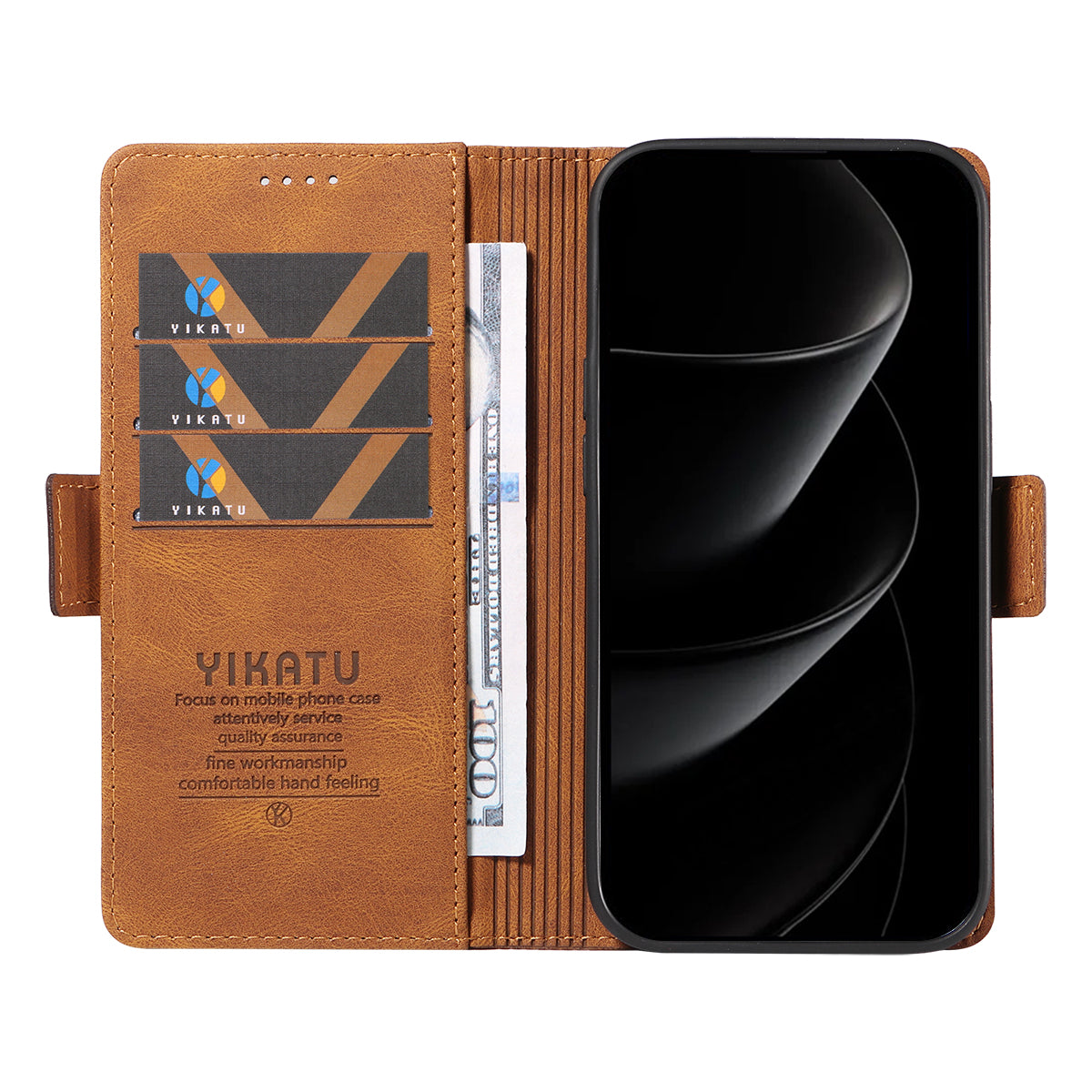 For iPhone 17 Pro Max Leather Case YIKATU YK-005 Skin-touch Feeling Wallet Phone Cover - Brown