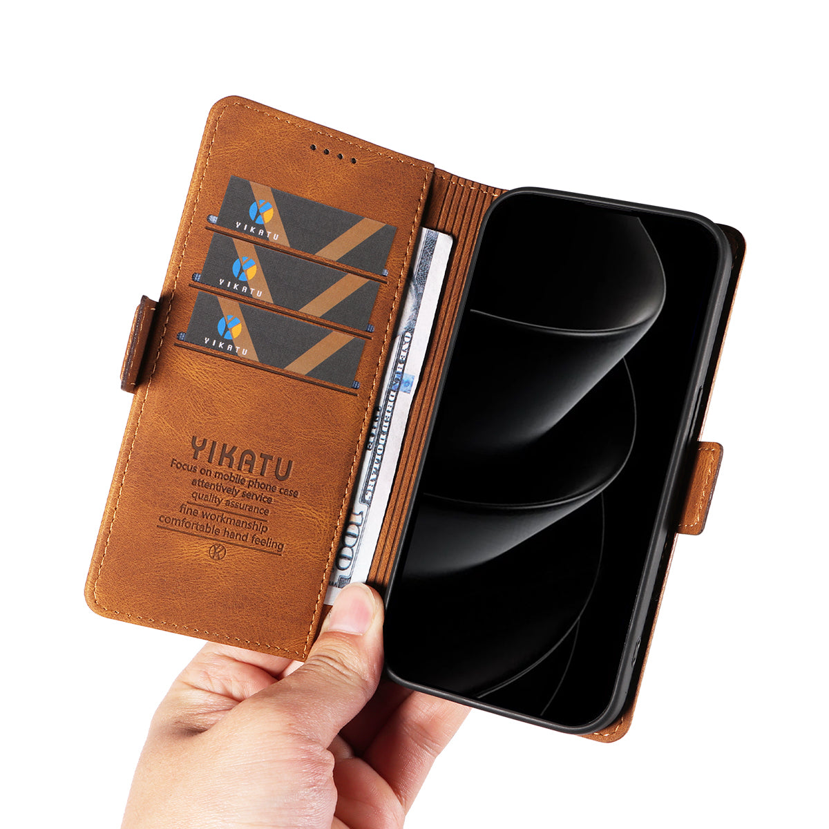 For iPhone 17 Pro Max Leather Case YIKATU YK-005 Skin-touch Feeling Wallet Phone Cover - Brown
