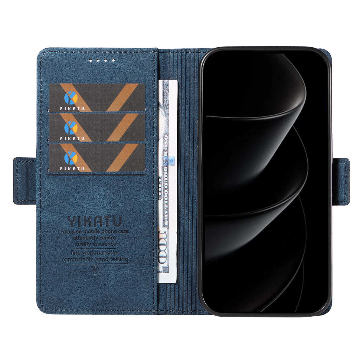 For iPhone 17 Pro Max Leather Case YIKATU YK-005 Skin-touch Feeling Wallet Phone Cover - Blue