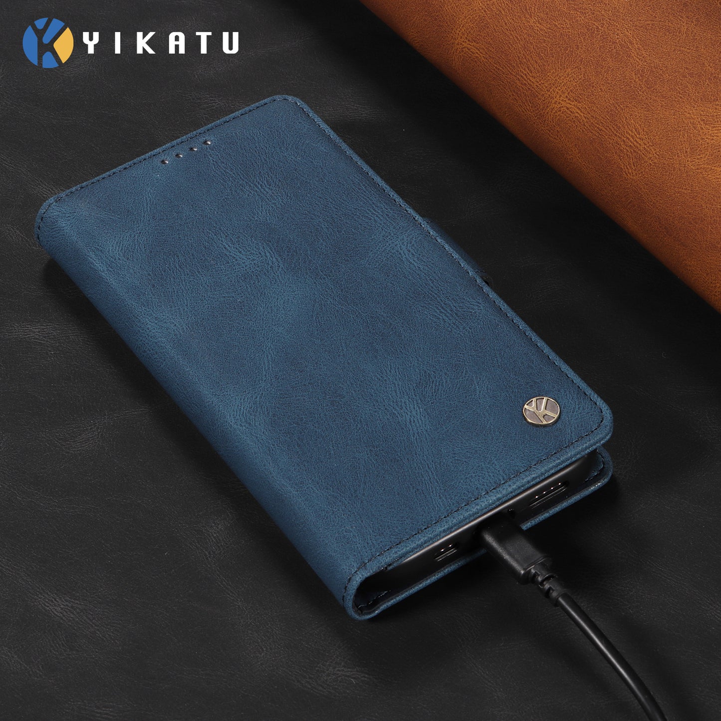 For iPhone 17 Pro Max Leather Case YIKATU YK-005 Skin-touch Feeling Wallet Phone Cover - Blue