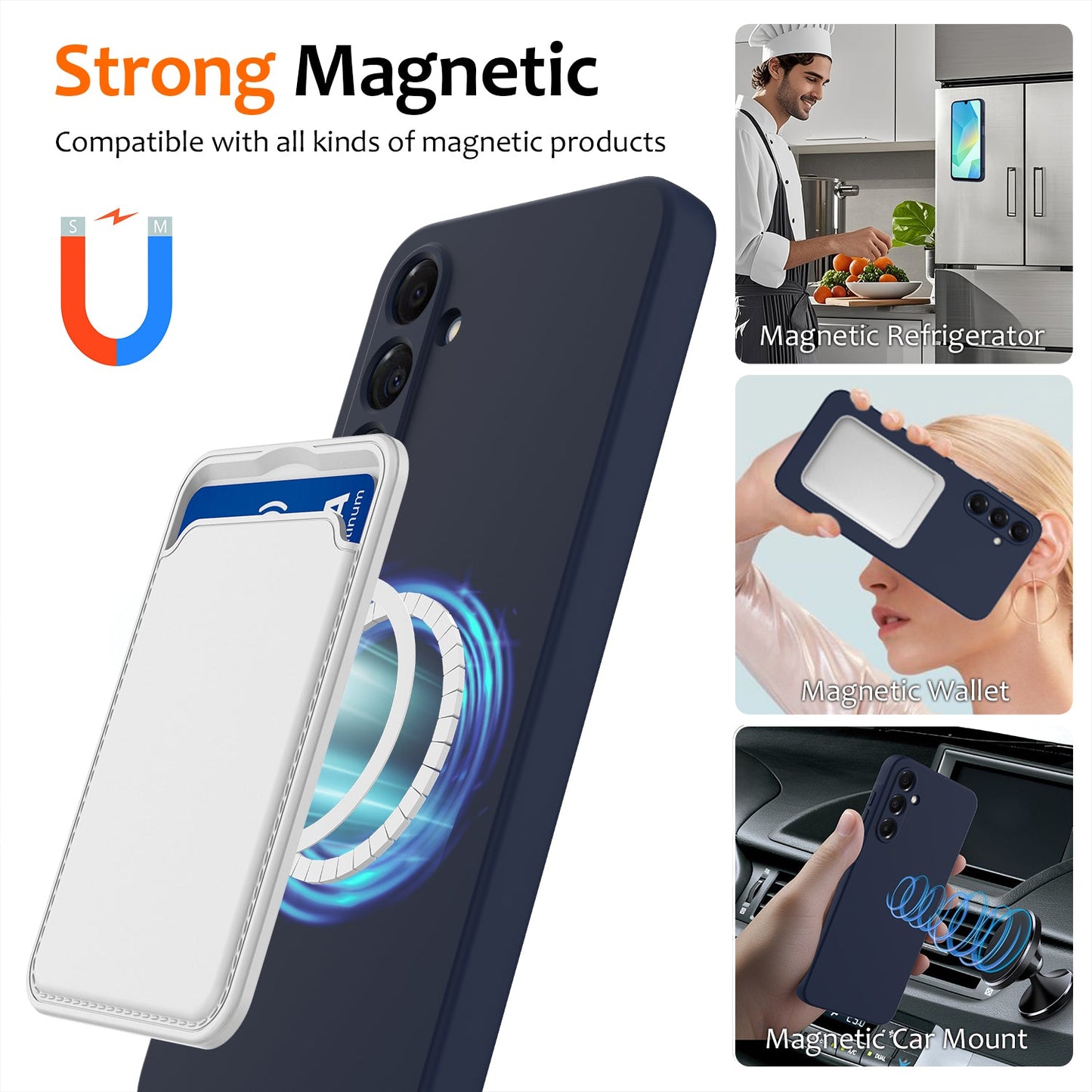 For Samsung Galaxy A17 5G Case Compatible with MagSafe Anti-Drop Liquid Silicone Phone Cover - Dark Blue