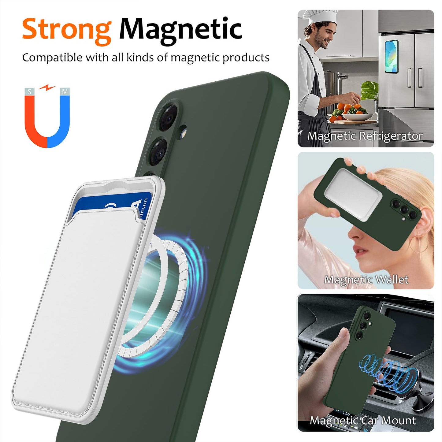 For Samsung Galaxy A17 5G Case Compatible with MagSafe Anti-Drop Liquid Silicone Phone Cover - Dark Green