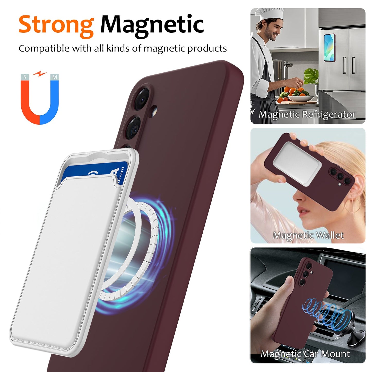 For Samsung Galaxy A17 5G Case Compatible with MagSafe Anti-Drop Liquid Silicone Phone Cover - Wine Red